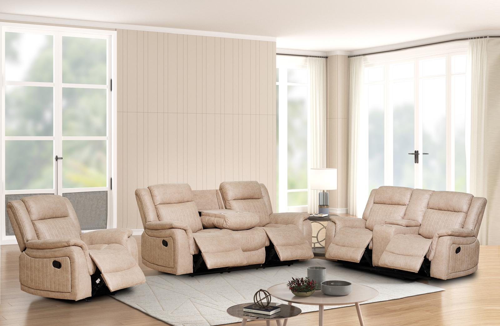 Oakland Cream Suede Motion Living Room Set - 6081