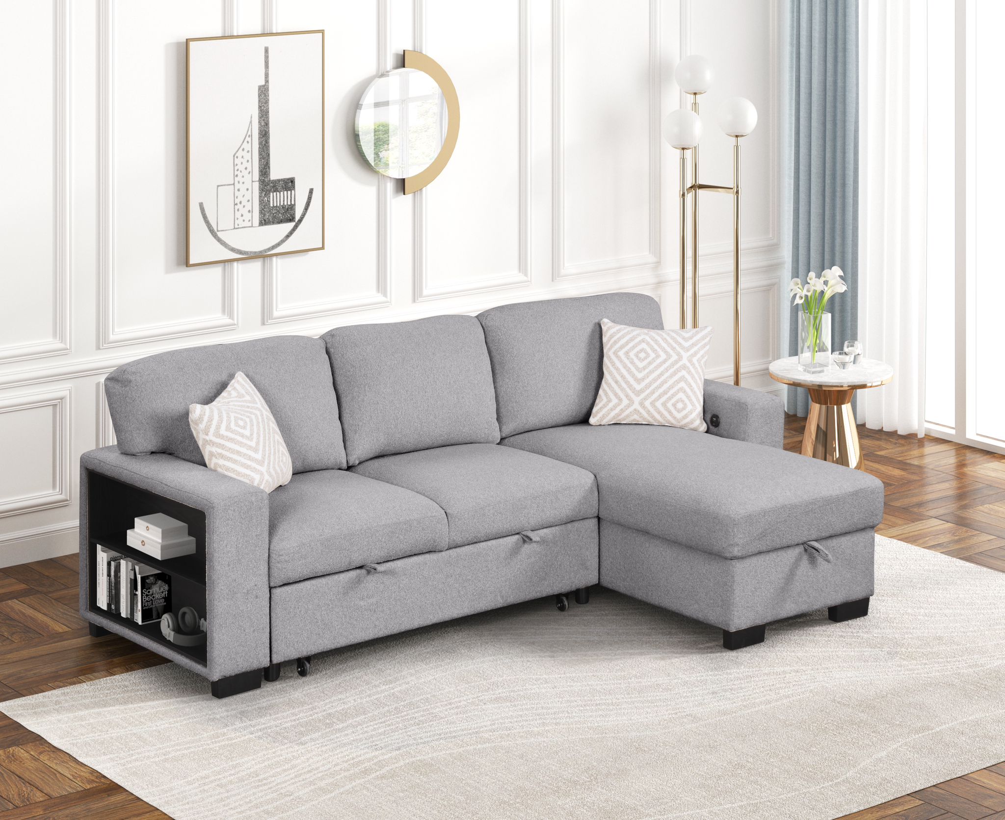 SOFA BED CHASE STORAGE AND USB CHARGEING PORTS SEC-0202 GRAY